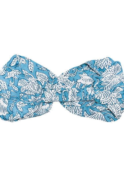 China Blue Paisley Floral Cotton Hair Scarf