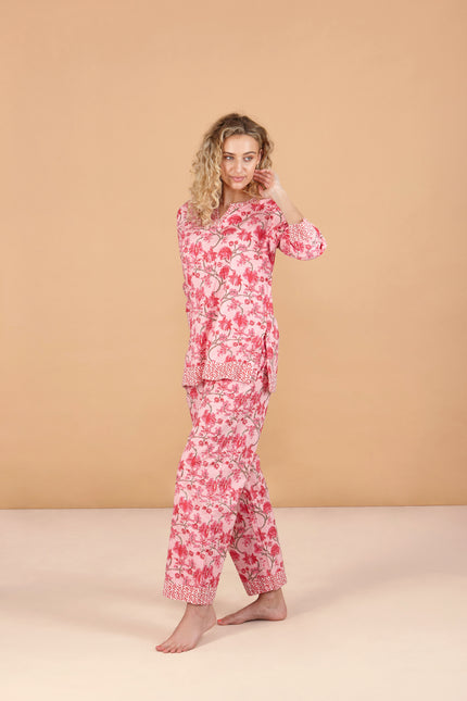 Cherry Blossom Women's Floral Cotton Pyjamas