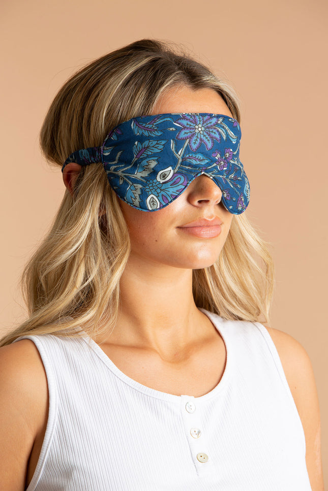Indian Cotton Blue Lagoon Print Sleep Mask