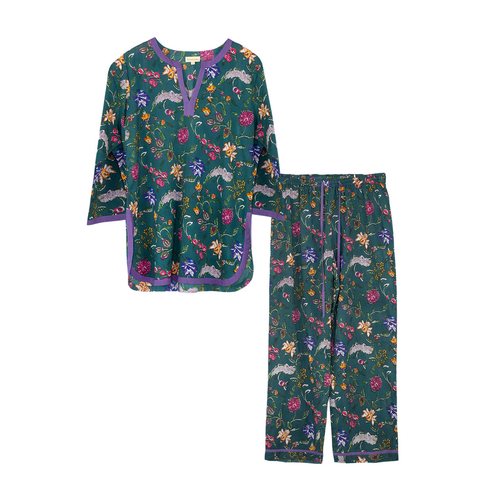 Indian Cotton Floral Printed Pyjamas - Lavender Fields