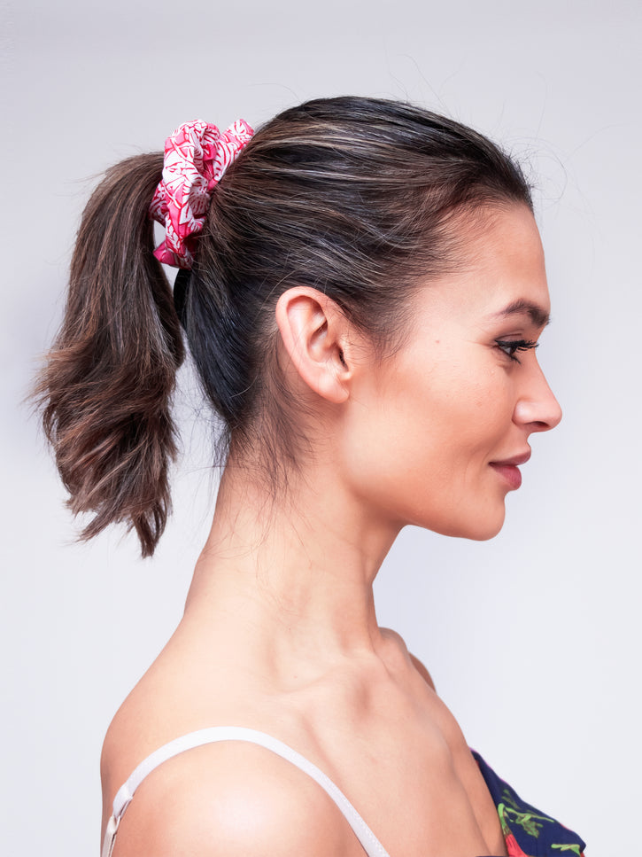 Floral Cotton Hair Scrunchies - Peony Paisley