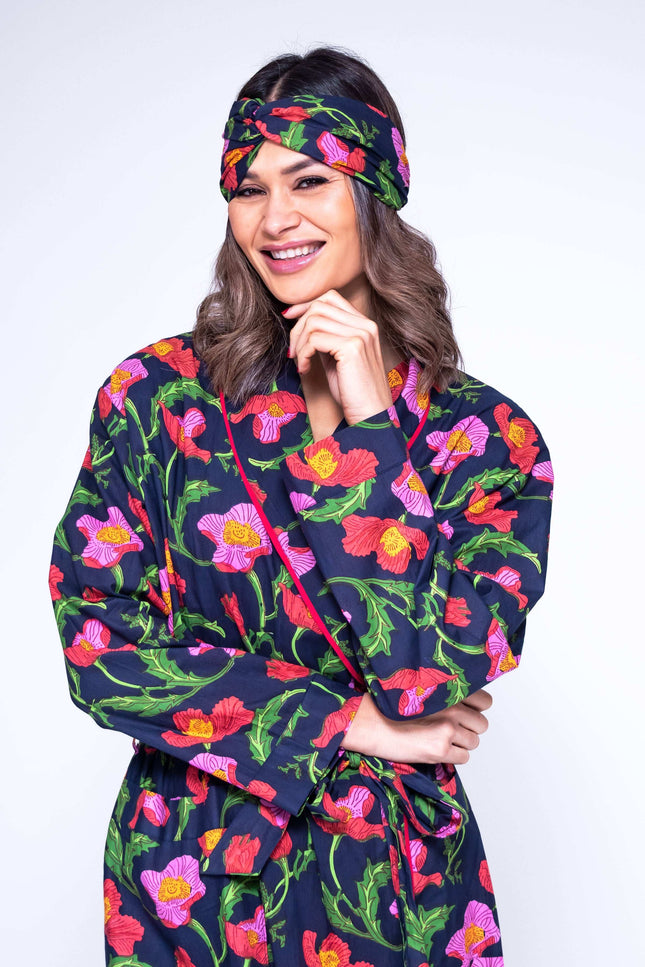 Midnight Sweetpea Floral Hair Scarf