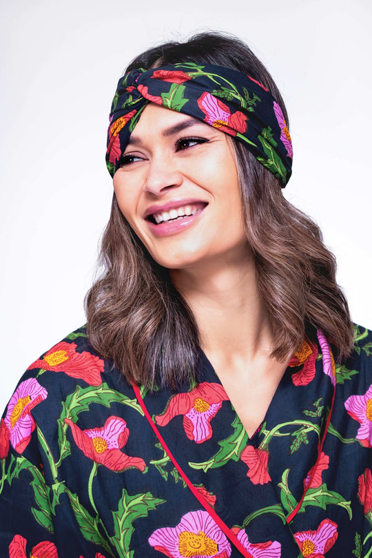 Midnight Sweetpea Floral Hair Scarf