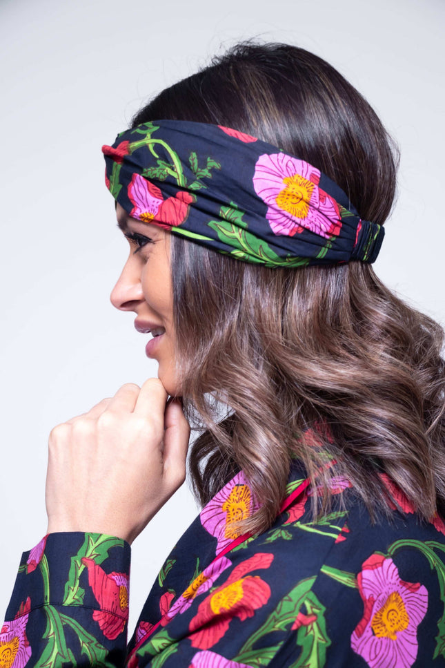 Midnight Sweetpea Floral Hair Scarf