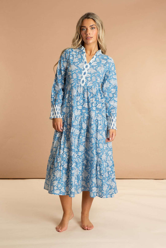 China Blue Paisley Cotton Dress