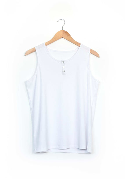 White Women's Buttoned Tank Top