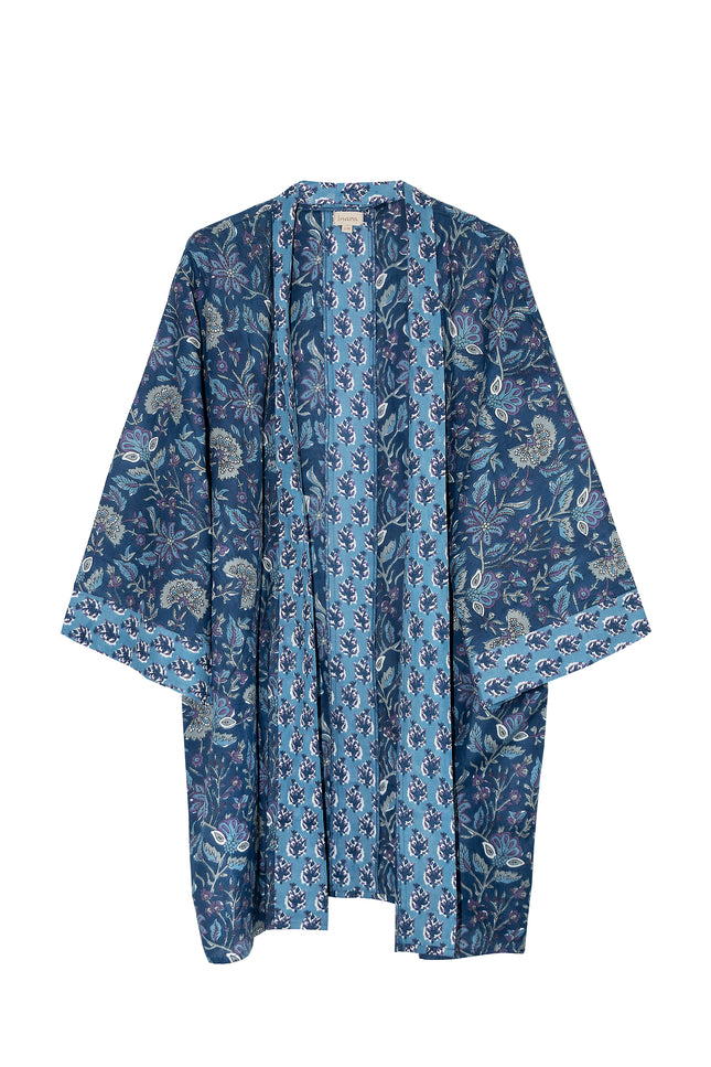 Ladies Cotton Kimono Robe - Blue Lagoon