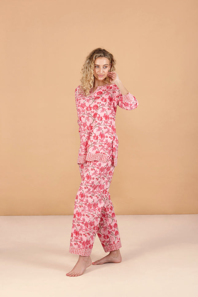 Cherry Blossom Women's Floral Cotton Pyjamas