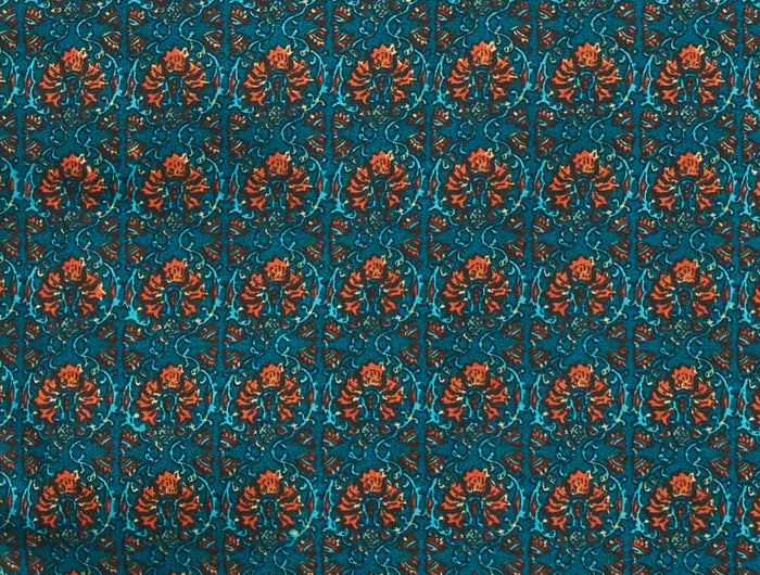 Cinnamon Dusk orange paisley stripe on teal fabric