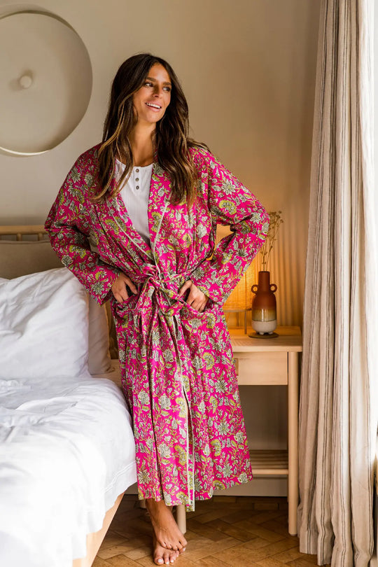 Fuchsia Freesia Women's Floral Cotton Robe