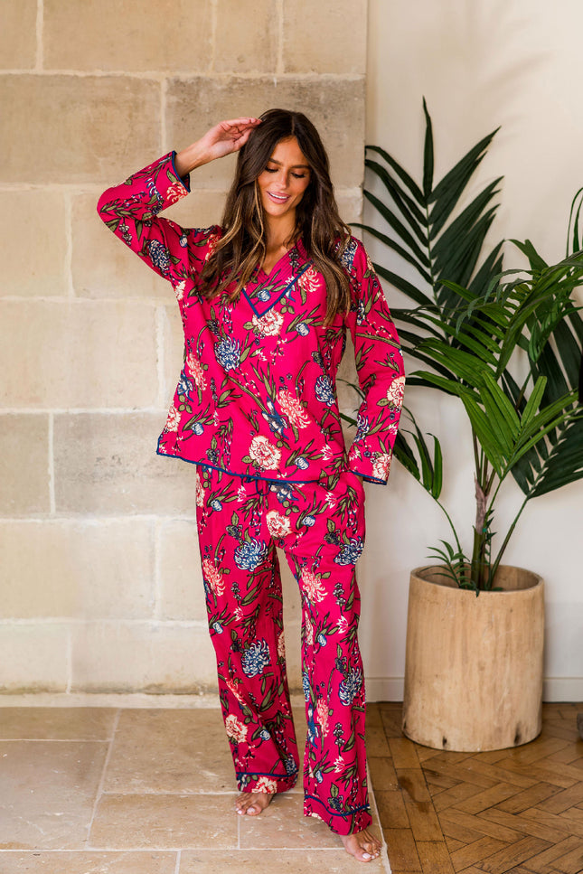 Fuchsia Women's Floral Cotton Pyjamas
