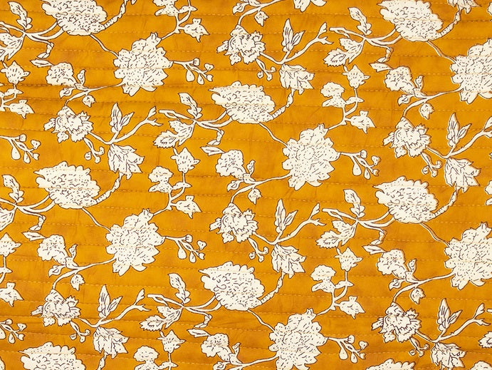Golden Tulip mustard yellow and white printed floral fabric