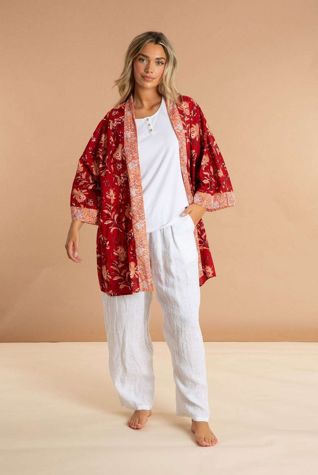 Red Rubra Women's Cotton Kimono
