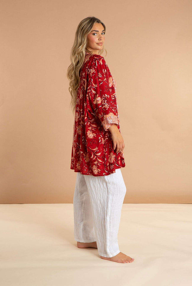 Red Rubra Women's Cotton Kimono