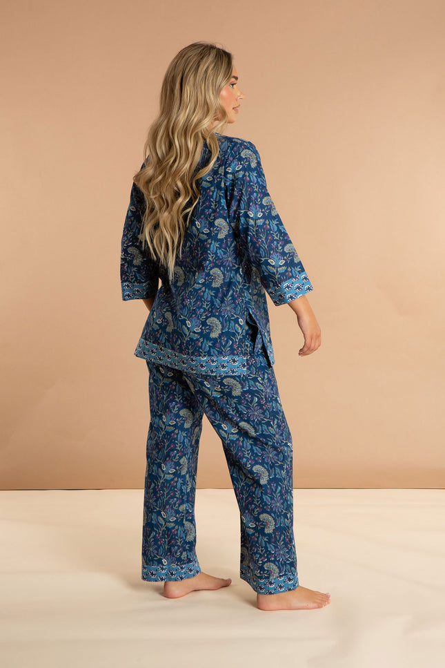 Ladies Cotton Blue Lagoon Print Pyjamas