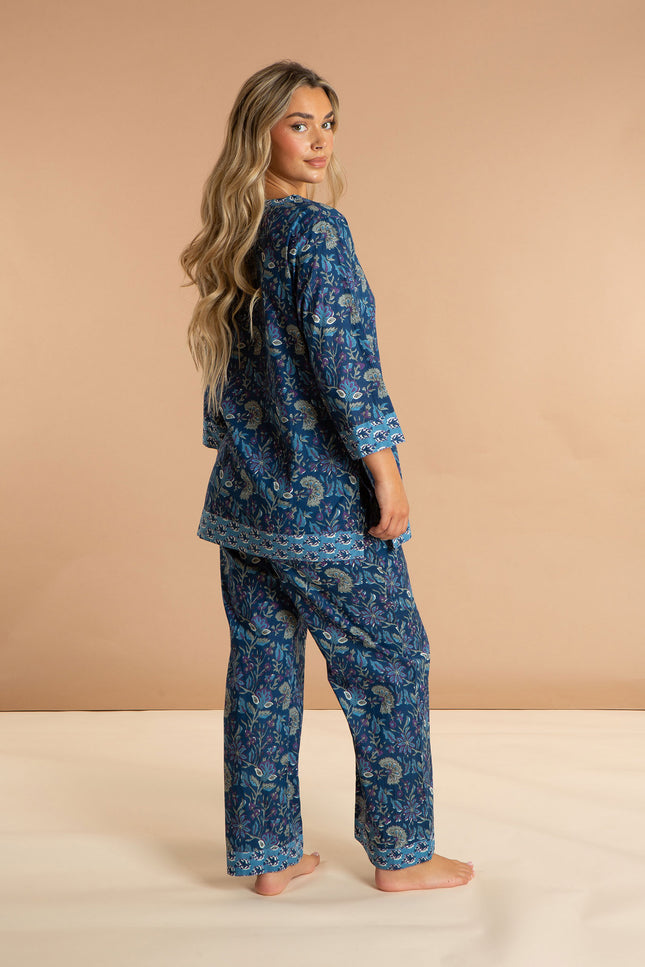 Ladies Cotton Blue Lagoon Print Pyjamas