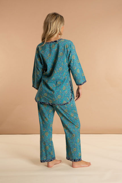 Indian Cotton Floral Printed Pyjamas - Waterlily