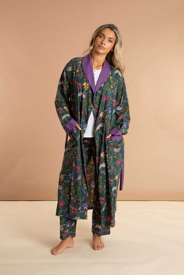 Ladies Floral Printed Cotton Robe - Lavender Fields