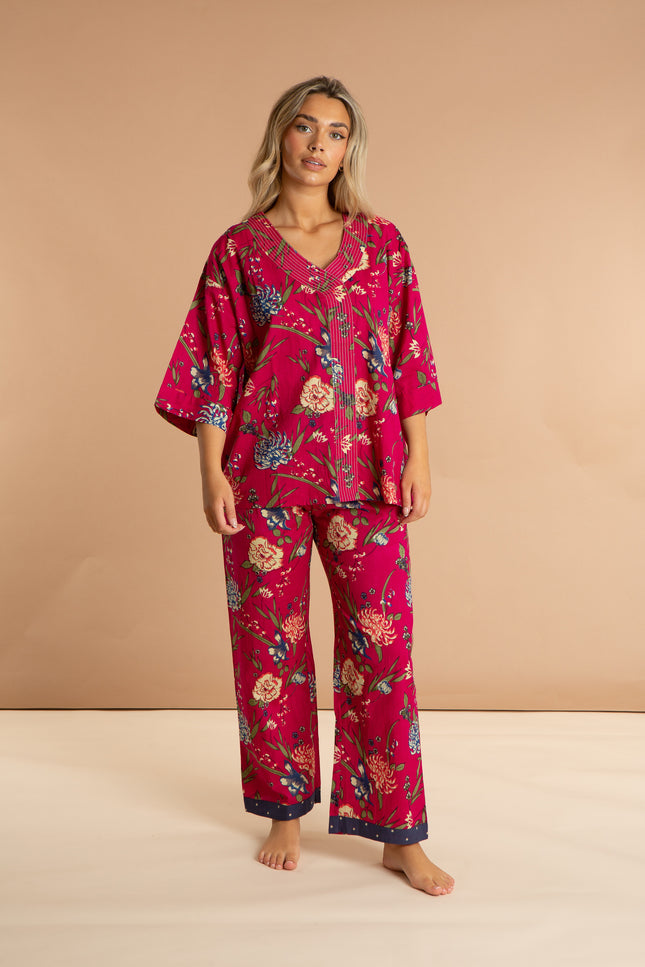 Ladies Fuchsia Cotton Pyjama Set