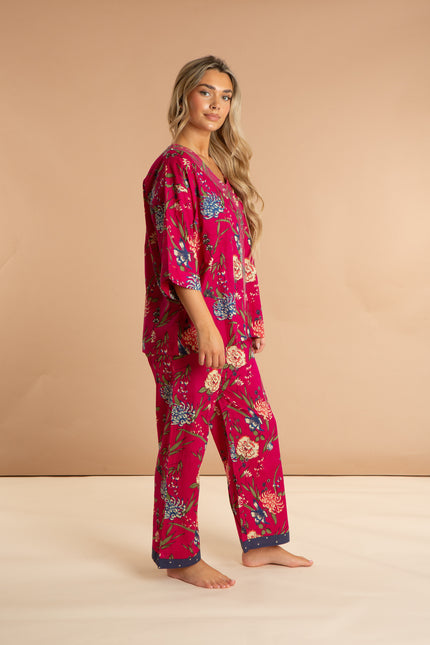 Ladies Fuchsia Cotton Pyjama Set
