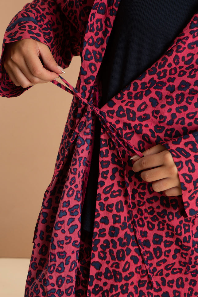 Ladies Cotton Animal Print Robe - Pink Panther