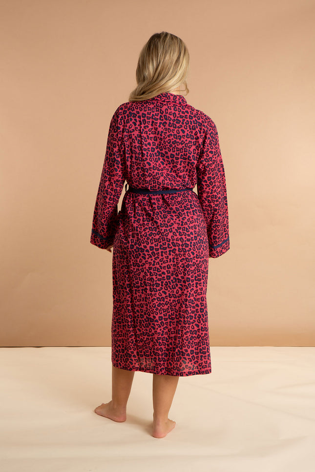 Ladies Cotton Animal Print Robe - Pink Panther
