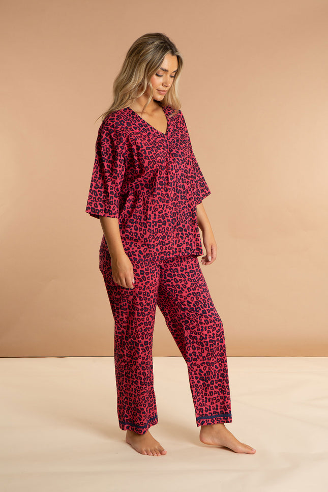 Ladies Cotton Animal Printed Pyjamas - Pink Panther