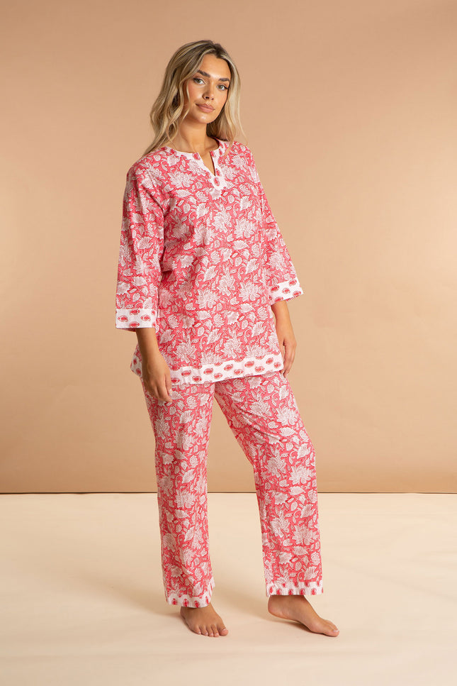 Indian Cotton Floral Printed Pyjamas - Peony Paisley