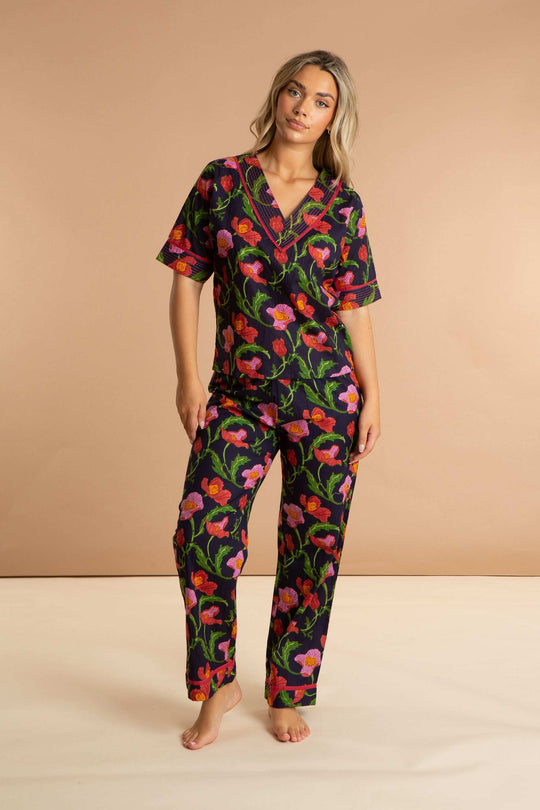 Midnight Sweetpea Women's Floral Cotton Pyjamas