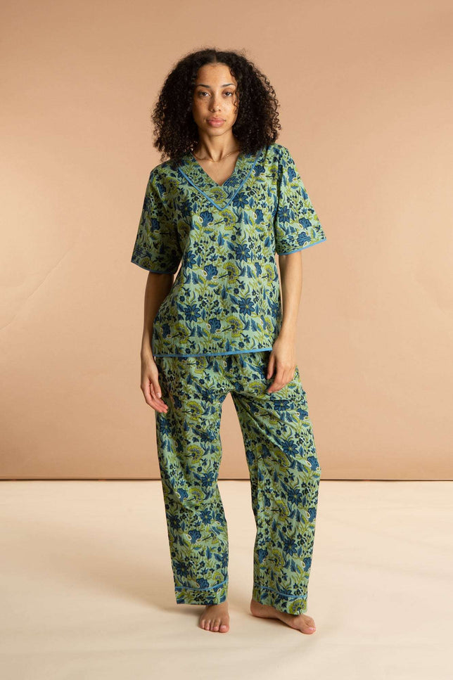 Lime Patchouli Women's  Floral Cotton Pyjamas