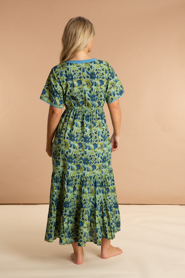 Floral Printed Cotton Dress - Lime Patchouli