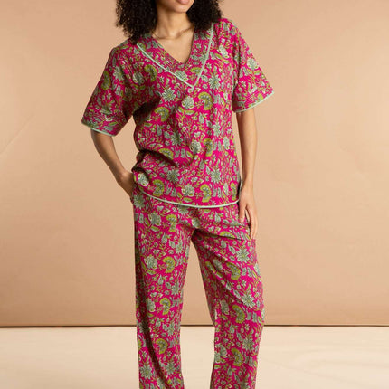 Fuchsia Freesia Women's Floral Cotton Pyjamas