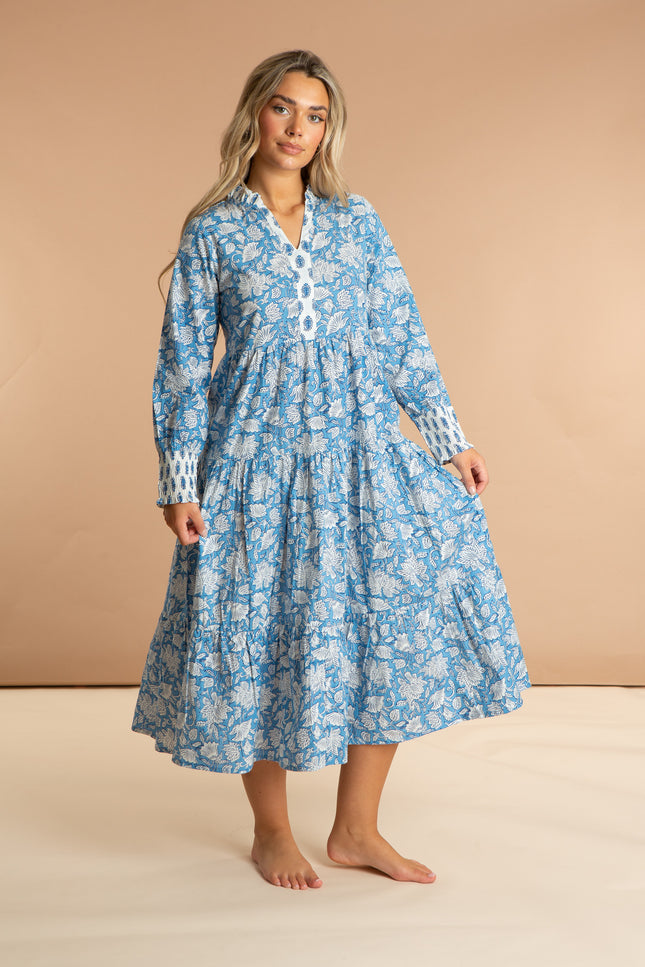 Summer Cotton Maxi Dress - China Blue Paisley