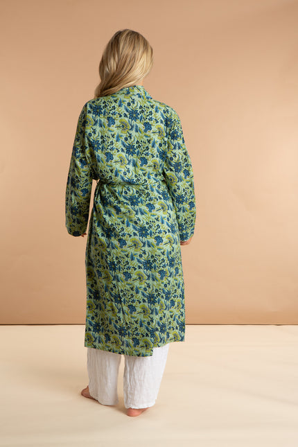 Ladies Floral Cotton Robe - Lime Patchouli
