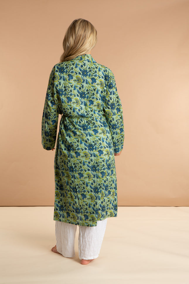 Ladies Floral Cotton Robe - Lime Patchouli