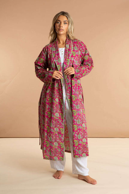 Fuchsia Freesia Women's Floral Cotton Robe