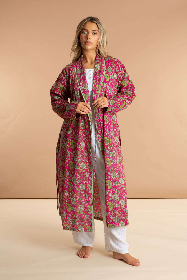 Fuchsia Freesia Women's Floral Cotton Robe