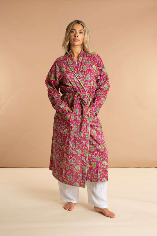 Fuchsia Freesia Women's Floral Cotton Robe