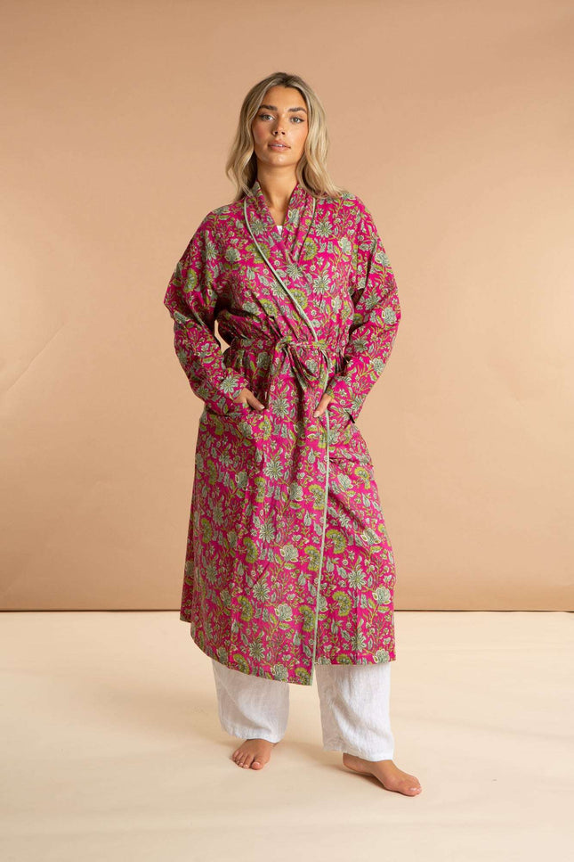 Fuchsia Freesia Women's Floral Cotton Robe