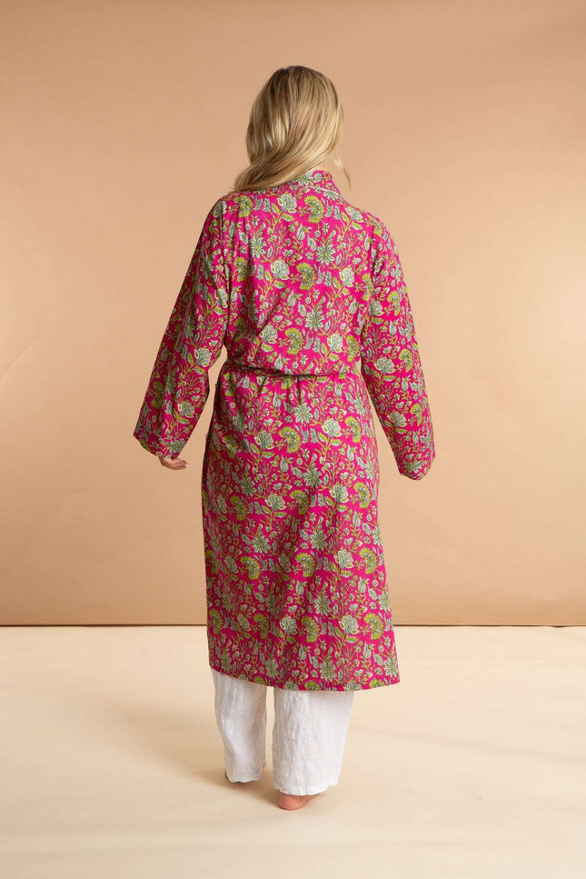 Fuchsia Freesia Women's Floral Cotton Robe
