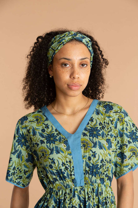 Lime Patchouli Floral Cotton Hair Scarf
