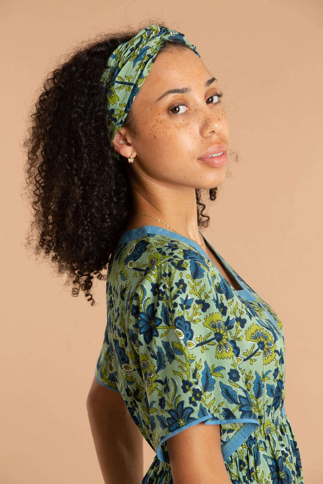 Lime Patchouli Floral Cotton Hair Scarf
