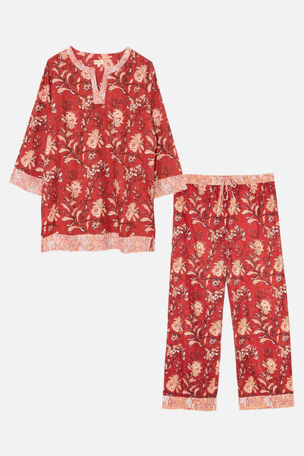Red Rubra Women's Floral Cotton Pyjamas