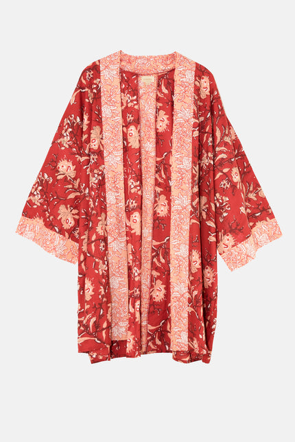 Ladies Cotton Kimono Robe - Red Rubra