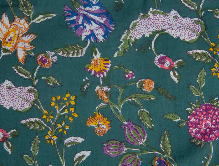 Lavender Fields forest green fabric with multicoloured floral print