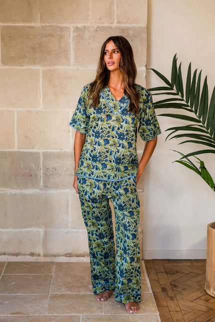 Lime Patchouli Women's Floral Cotton Pyjamas