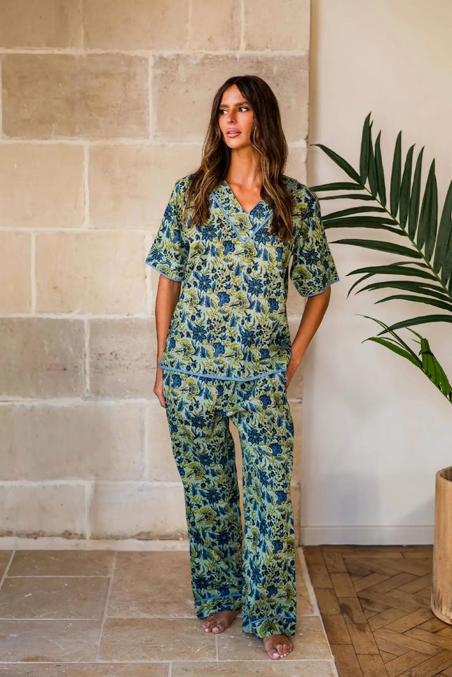 Lime Patchouli Women's Floral Cotton Pyjamas