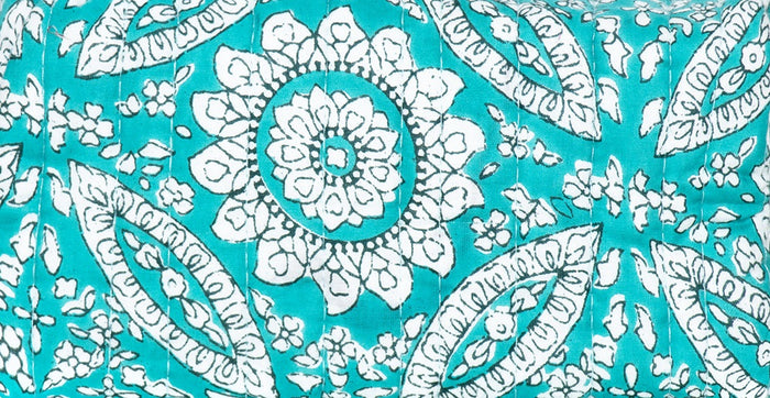 Mediterranean Mosaic geometric blue and light teal mandala printed fabric