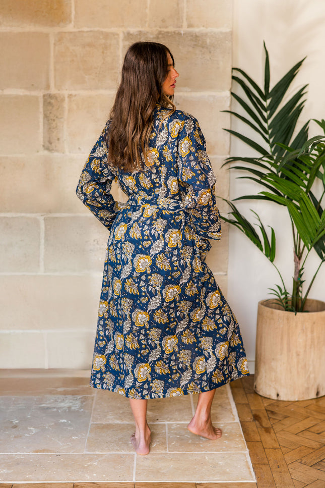 Midnight Marigold Women's Floral Cotton Robe