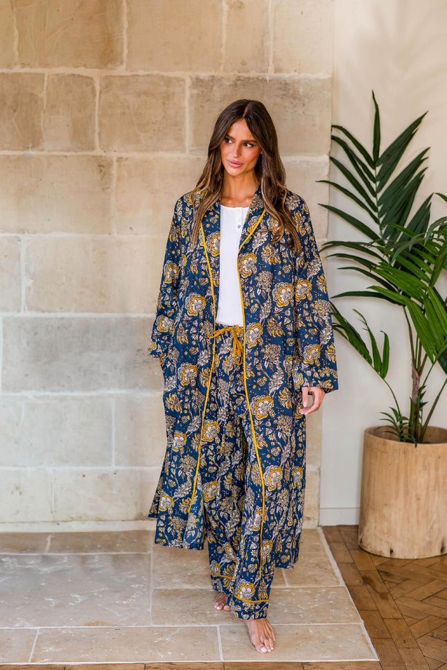 Midnight Marigold Women's Floral Cotton Robe